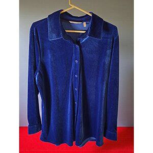 Soft Surroundings Blue Velvet Button-Up Blouse XL – Luxe Long Sleeve Shirt